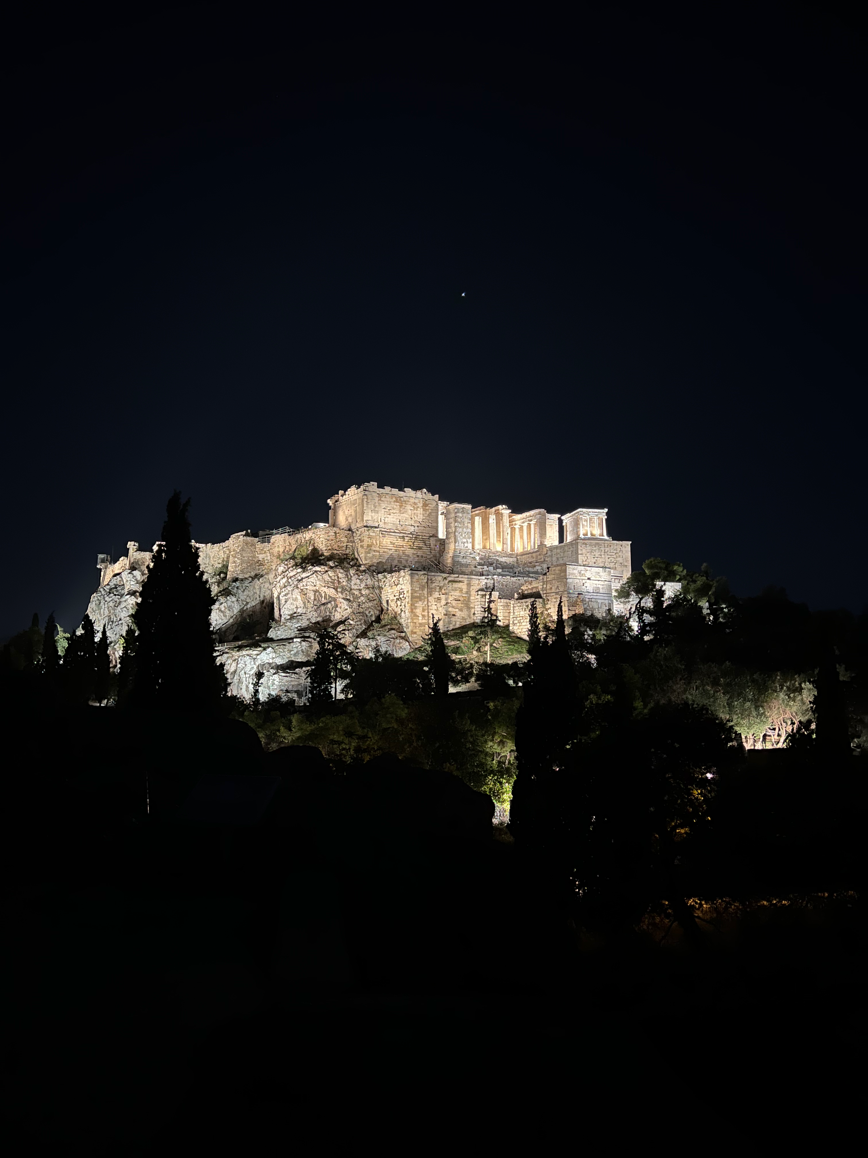 View on the Acropolis at night from Philopappos Hill