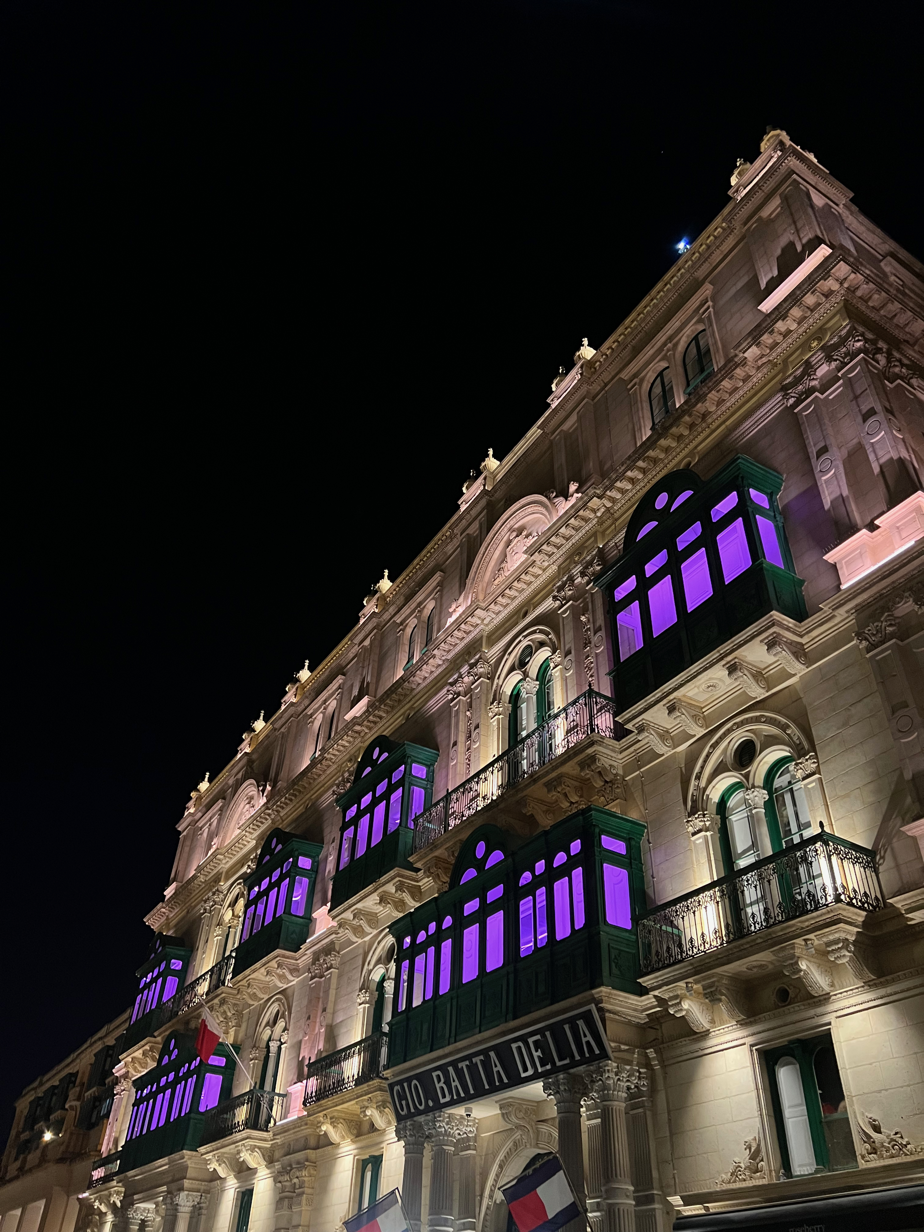 Illuminated building in Valetta