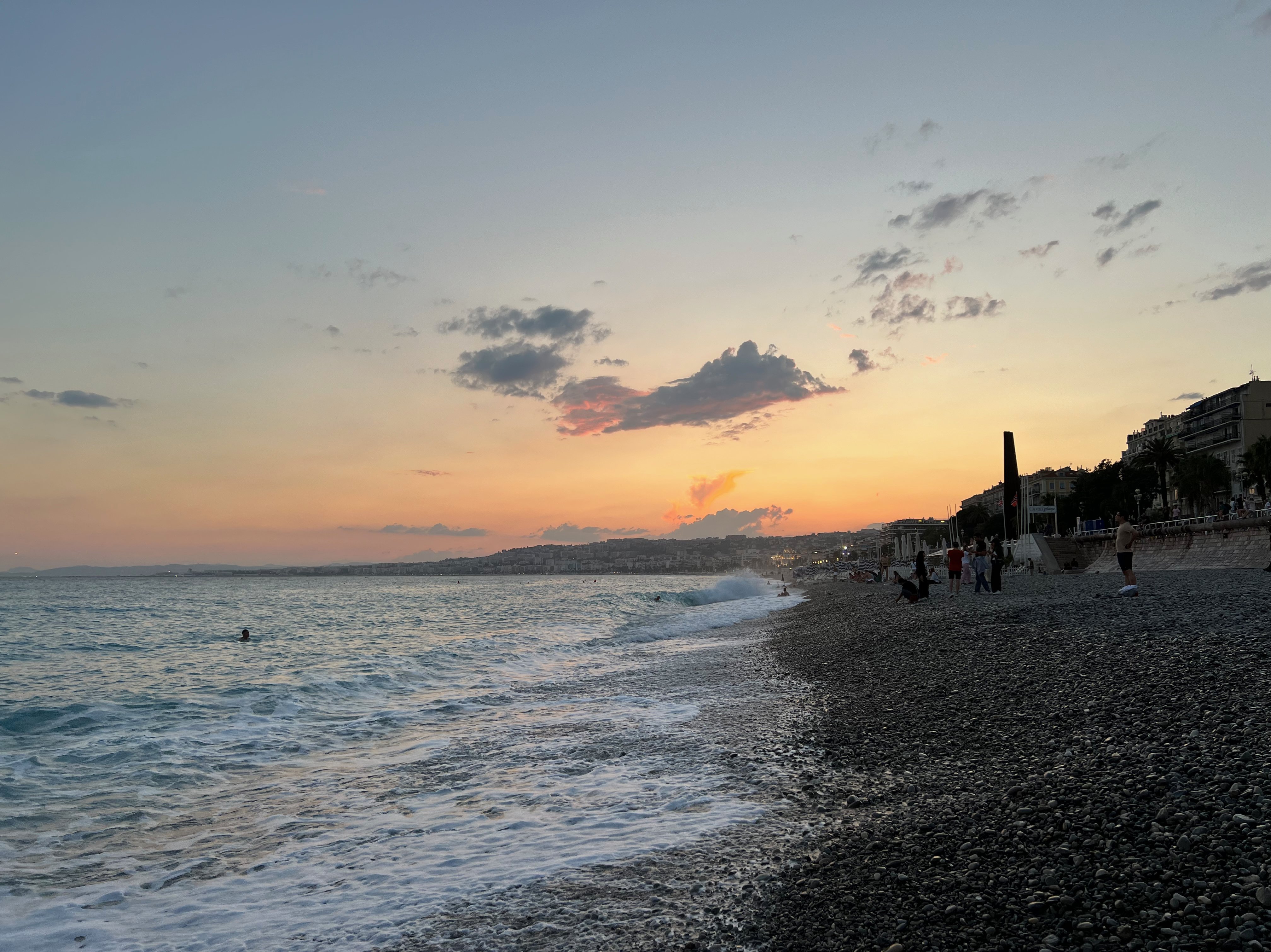 Sunset on the beach in Nice